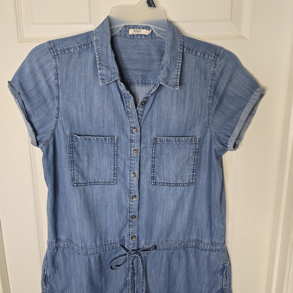Blue Denim Button-Up drawstring‎ waist womens Dress Silver Jeans L